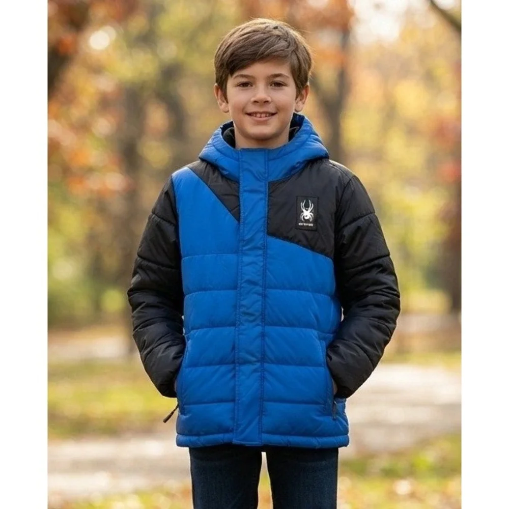Spyder Hooded Puffer Coat Jacket Youth Boys Size M 10/12 Fleece Lined Winter